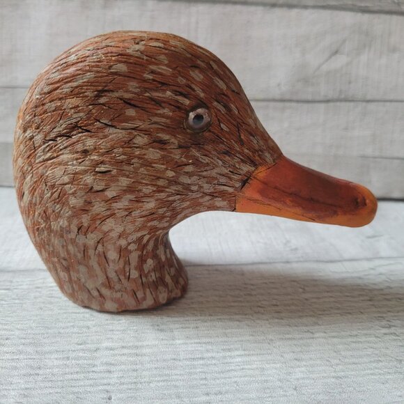 Hand-Carved Wooden Duck Head Figurine - Picture 1 of 7